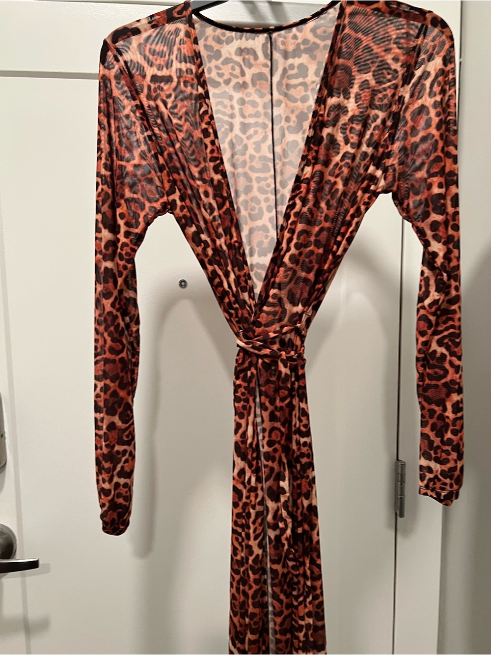 Leopard Print Wrap Dress - Rust Brown